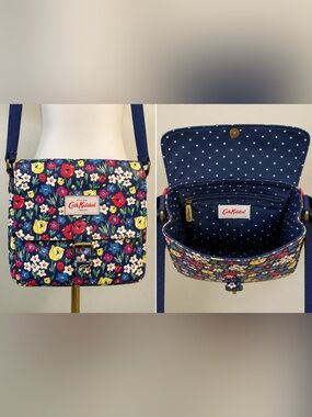 Cath Kidston Floral Waxed Cotton Crossbody Bag Navy Cottagecore English Country